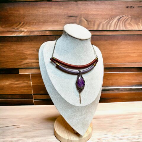 collier macramé améthyste, collier macramé etsy, collier macramé pierre naturelle, collier torque etsy, collier lithothérapie, collier bien-être, collier de créateur